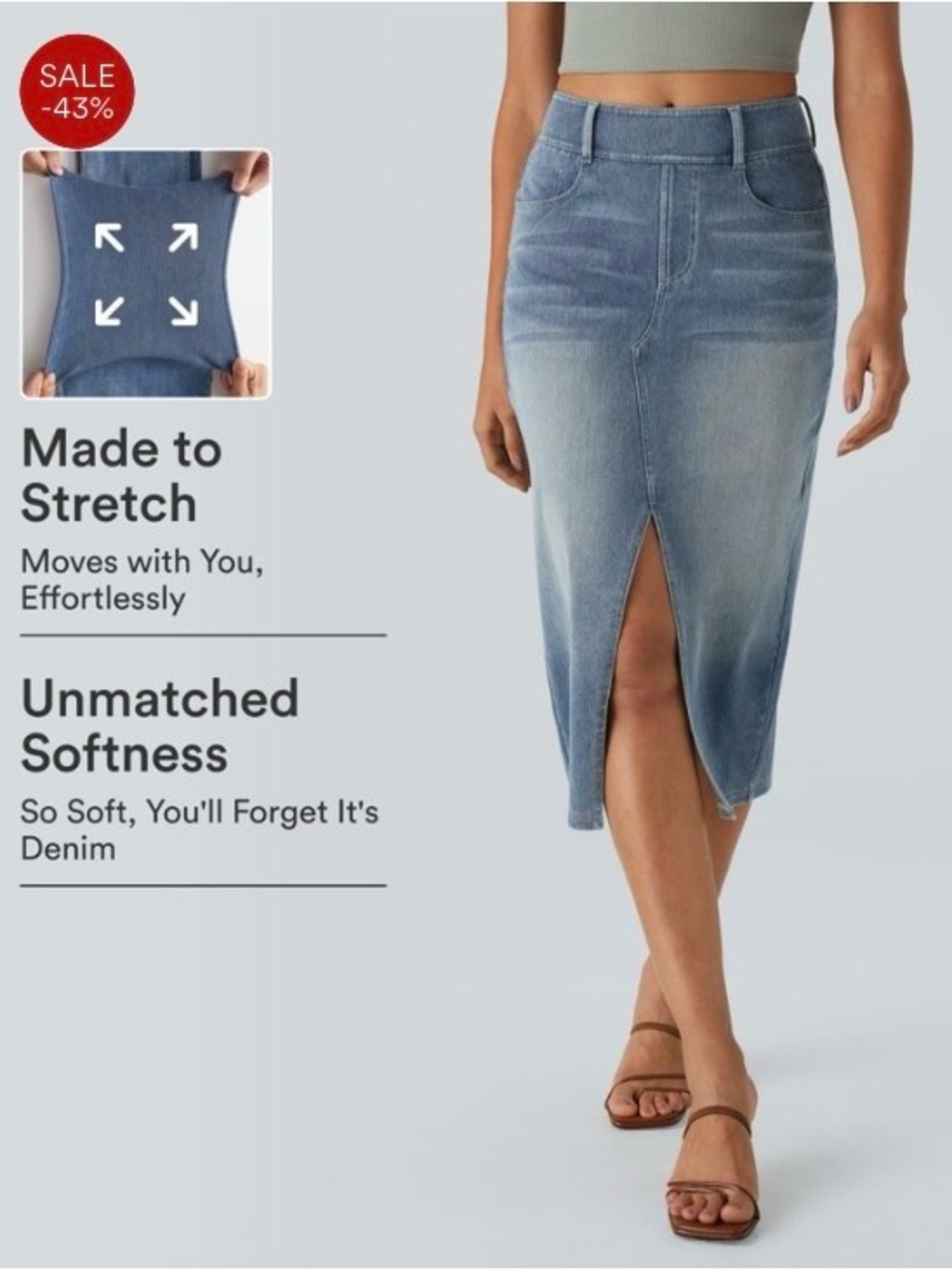 HALARA Denim Pencil Skirt with Front Slit and pockets